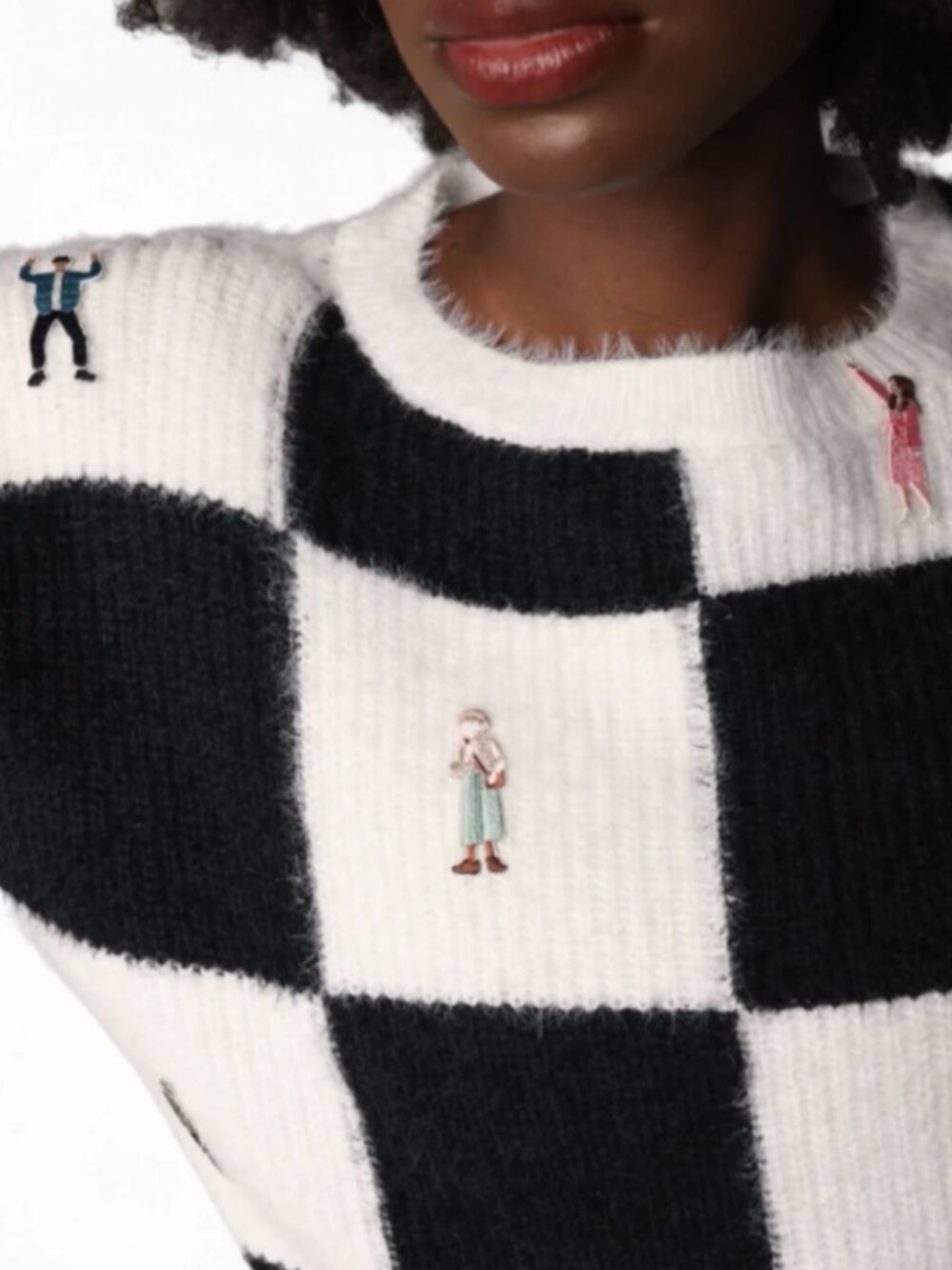 LAB Checkered Knitted Sweater With Embroidery Patches, one size (fits like XS/S) - Picture 2 of 10